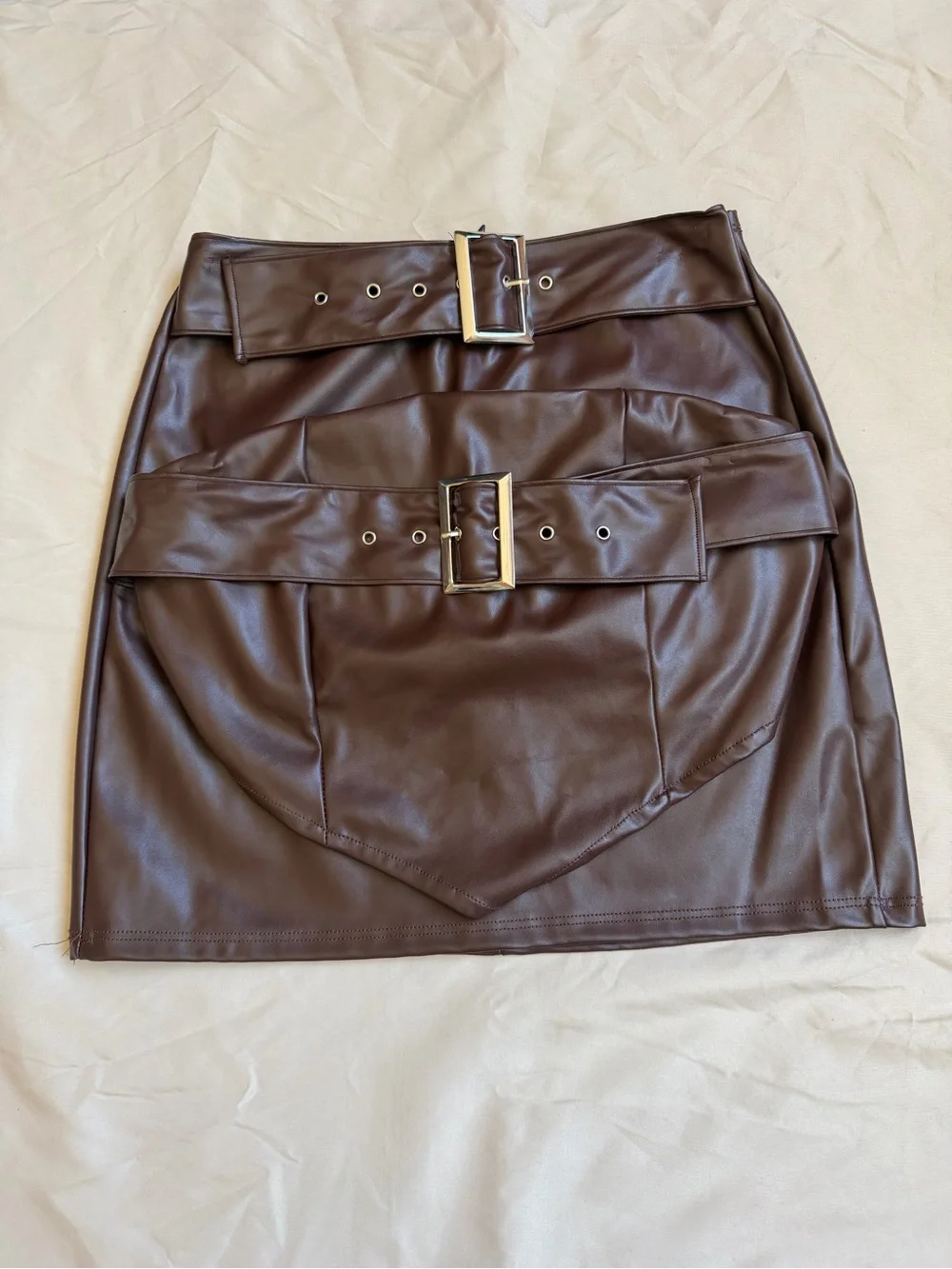 Brown Vegan Leather Belted Skirt Set - Picture 2 of 2